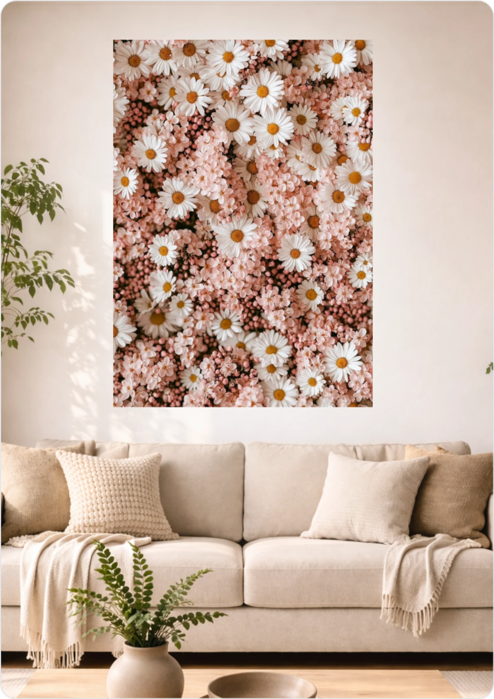 Affiche Mur Floral Rose et Marguerites A3 Sans Cadre – Poster Fleurs Élégant et Décoration Romantique